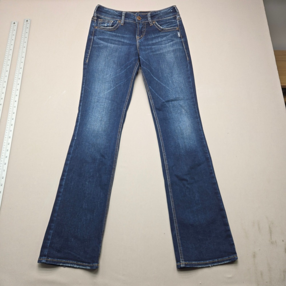 Silver Jeans Co Suki Slim Bootcut Dark Wash Distressed Denim Womens 27x33